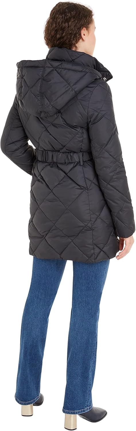 Tommy Hilfiger Damen Daunenmantel Belted Quilted Winter XXS Schwarz (Black), XXS Schwarz (Black)