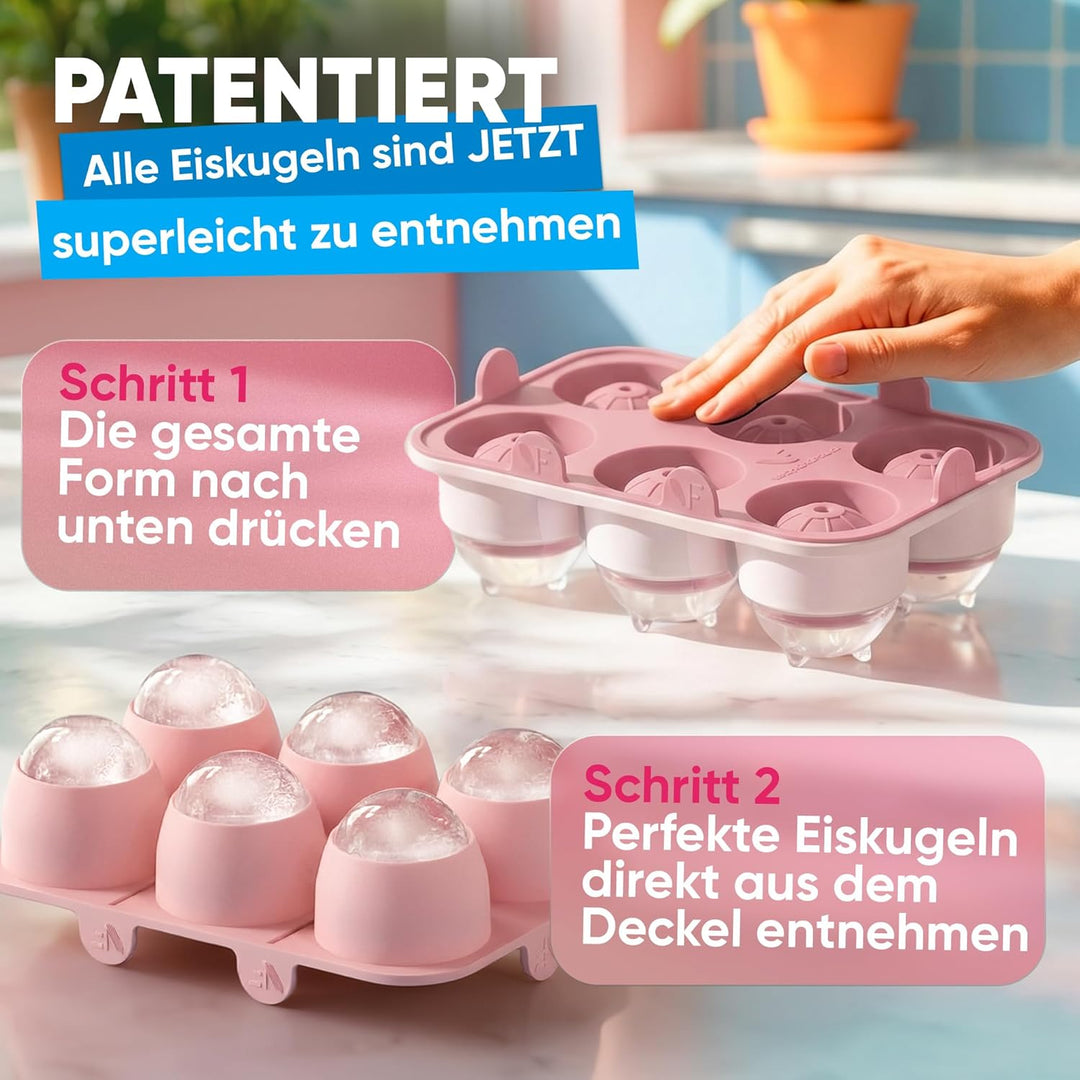 Rosa XXL Eiskugel- & Eiswürfelform Set – Stylische Eisformen aus Platin Silikon für Eiskaffee, Cockt