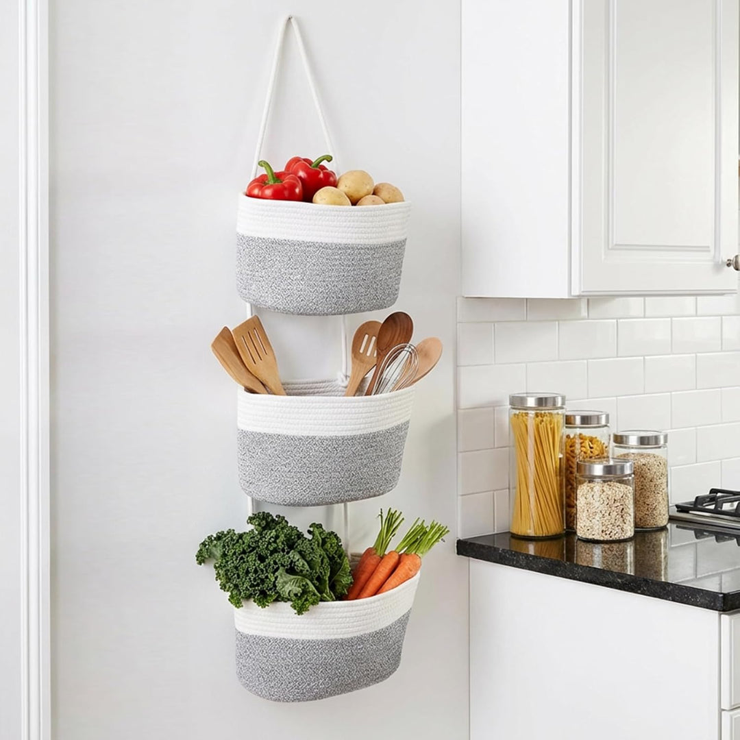 Hängender Organizer, Hängeorganizer Mit Haken, Wand Hängen Tasche Zum3-Tier, Hängeregal Stoff Wand a