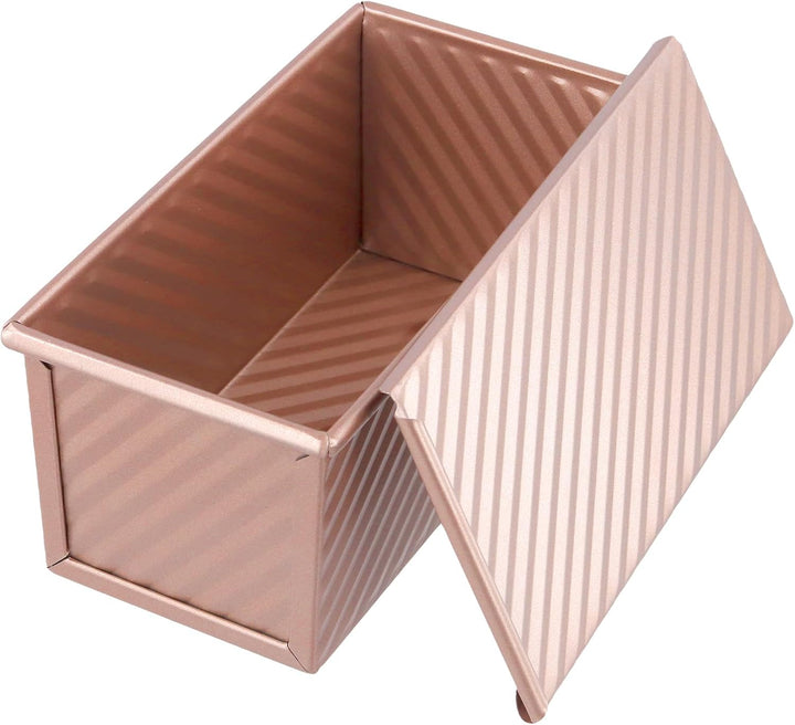 CHUENKUK 3 Stücke 2 Grösse Toastbrot Backform mit Deckel, 20,6 x 11,9cm und 18,7 x 9,3cm Roségold Ka