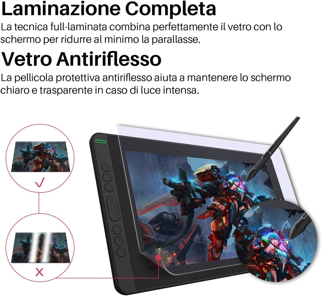 HUION Kamvas 13 Grafiktablett mit Display, 13,3 Zoll Volllaminatbildschirm Pen Display, 8 programmie