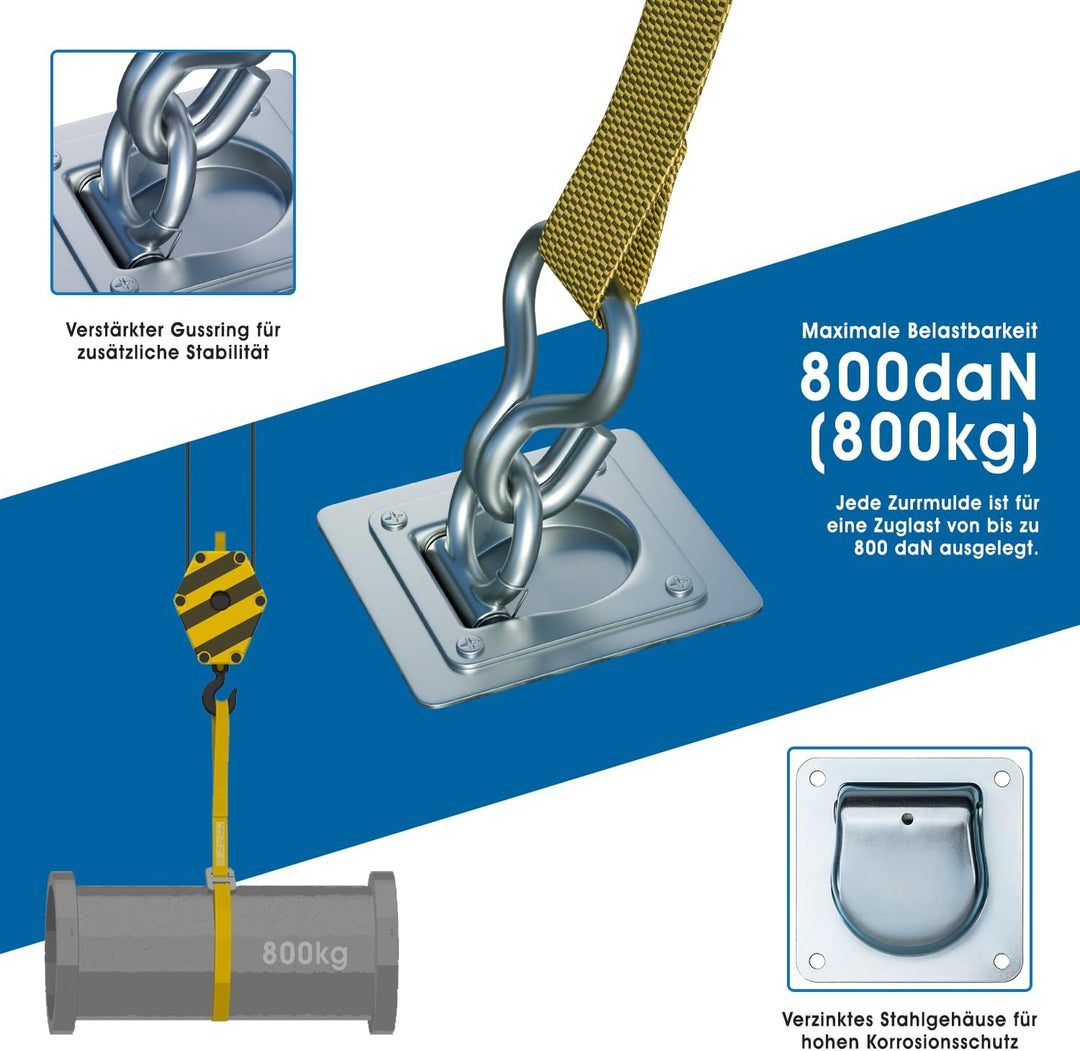 6X Zurrösen mit Gegenplatten & Schrauben - Robuste Zurrmulden für Anhänger | Verzinkte Verzurrösen,
