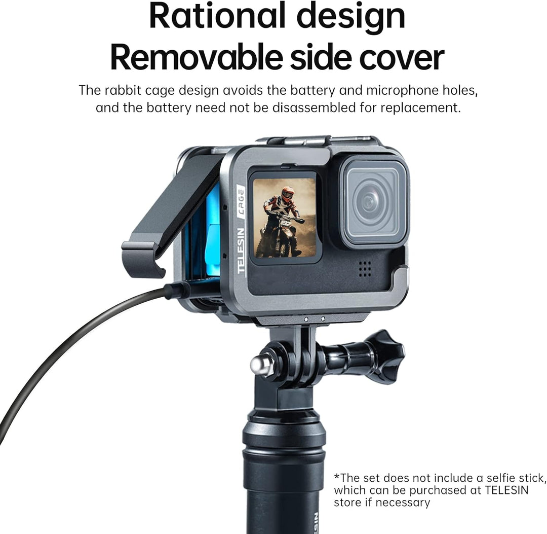 TELESIN Vertikale Aluminiumkäfig-Schutzhülle für GoPro Hero 12, 11, 10, 9, schwarz, passend für Go P