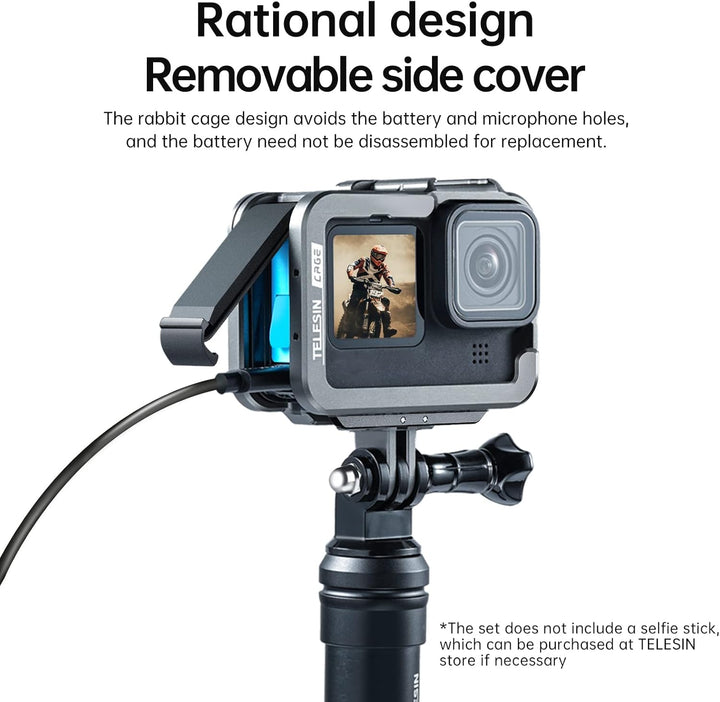 TELESIN Vertikale Aluminiumkäfig-Schutzhülle für GoPro Hero 12, 11, 10, 9, schwarz, passend für Go P