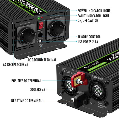 novopal 1500W KFZ reiner Sinus Spannungswandler-Auto Wechselrichter 12v auf 230v Umwandler-Inverter