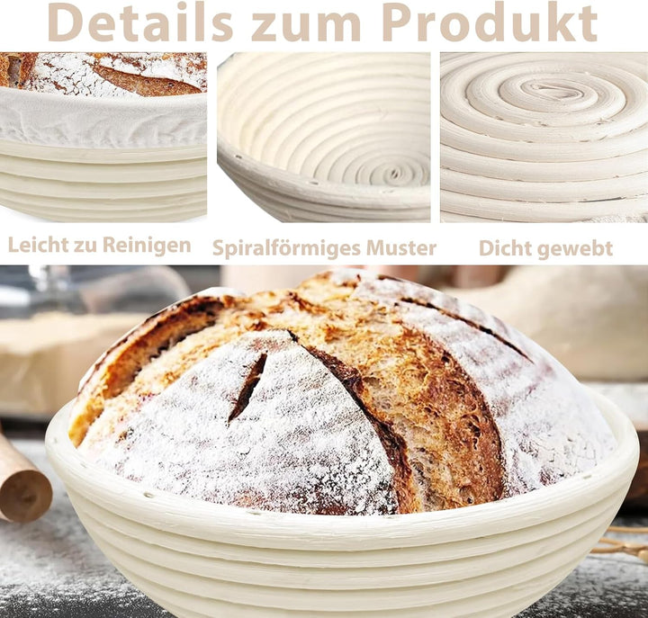 Gärkörbchen, Gärkorb für Reben, Handgemacht Rattan Brotkorb mit Leineneinlage, Brot Backen Zubehör,