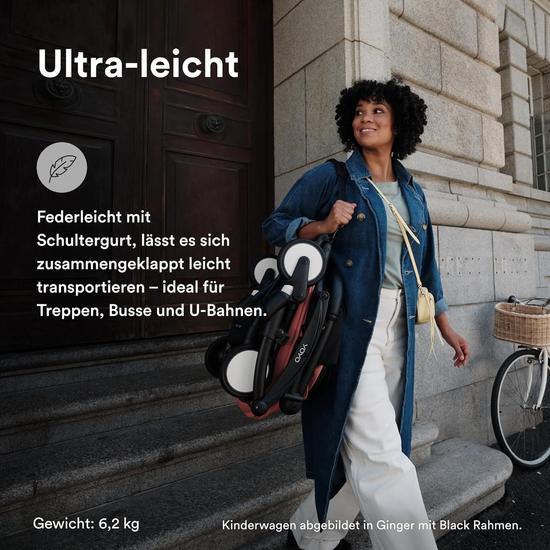 Stokke YOYO3 Kinderwagen ab 6 Monaten - Inklusive weissem Rahmen, Schwarzem Sitzkissen + Verdeck - B
