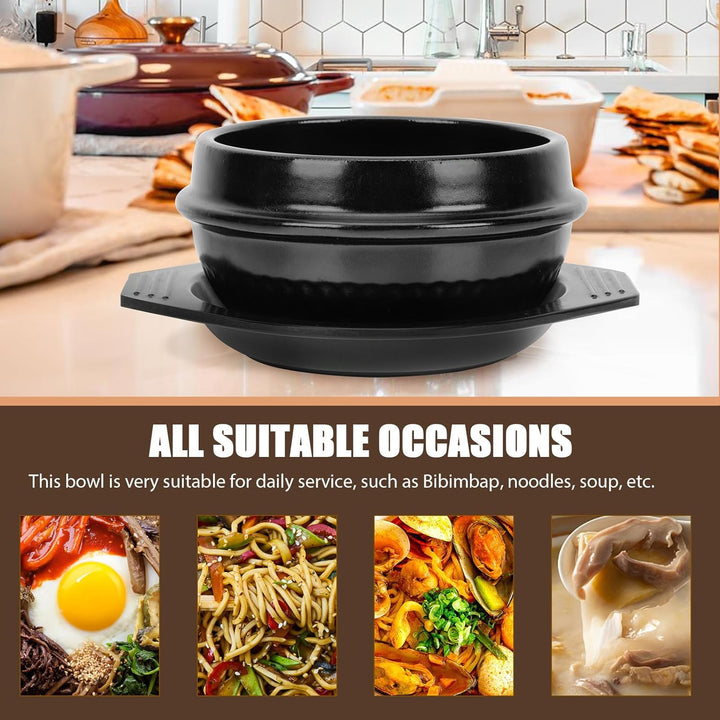 Housoutil Korean Cooking Korean Stone Bowl Sizzling Hot Pot for Bibimbap and Soup Premium Ceramic wi