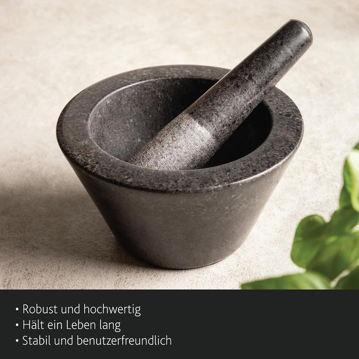 Boska Mörser Herbs/robuster Look/Spülmaschinenfest/Granit/Schwarz / 175 x 175 x 100 mm