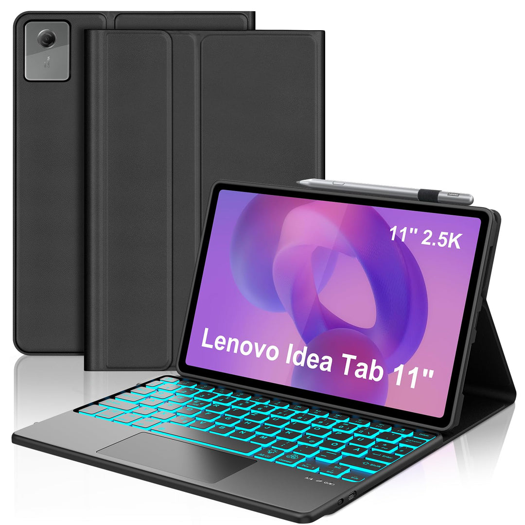 IVEOPPE Hülle mit Tastatur für Lenovo idea Tab 11" 2025 Con Touchpad, 7 Farbige Beleuchtung Bluetoot