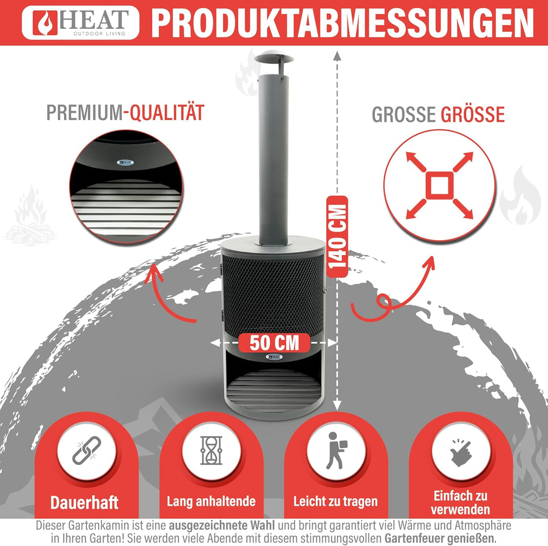 Hamar Gartenkamin Schwarz - Terrassenofen - Feuerstelle für entspannte Abende - Feuersäule Outdoor -