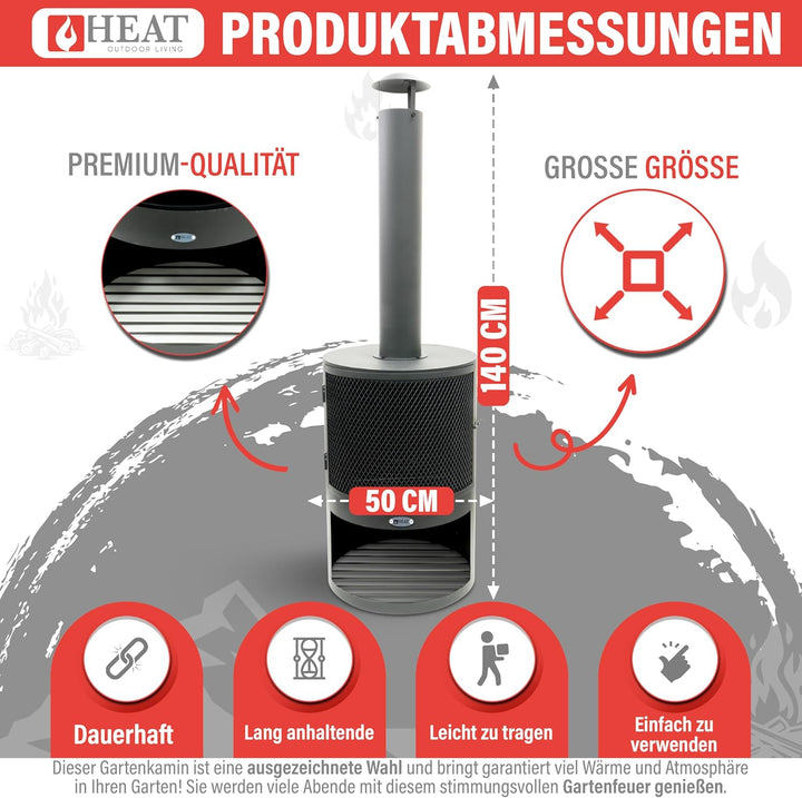 Hamar Gartenkamin Schwarz - Terrassenofen - Feuerstelle für entspannte Abende - Feuersäule Outdoor -