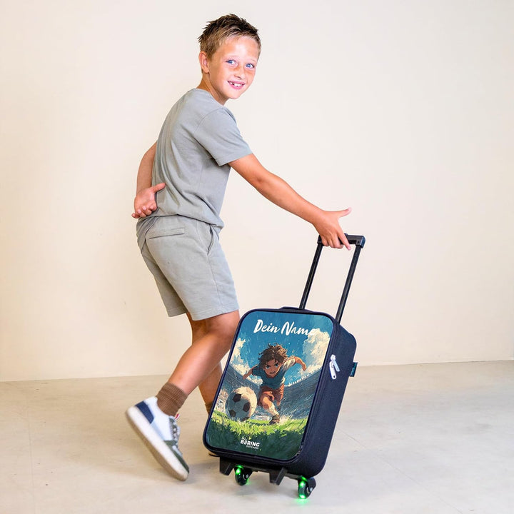 NoBoringSuitcases© Kinderkoffer Klein Personalisiert mit Name Reisekoffer Stadion - Fussball Mit Nam