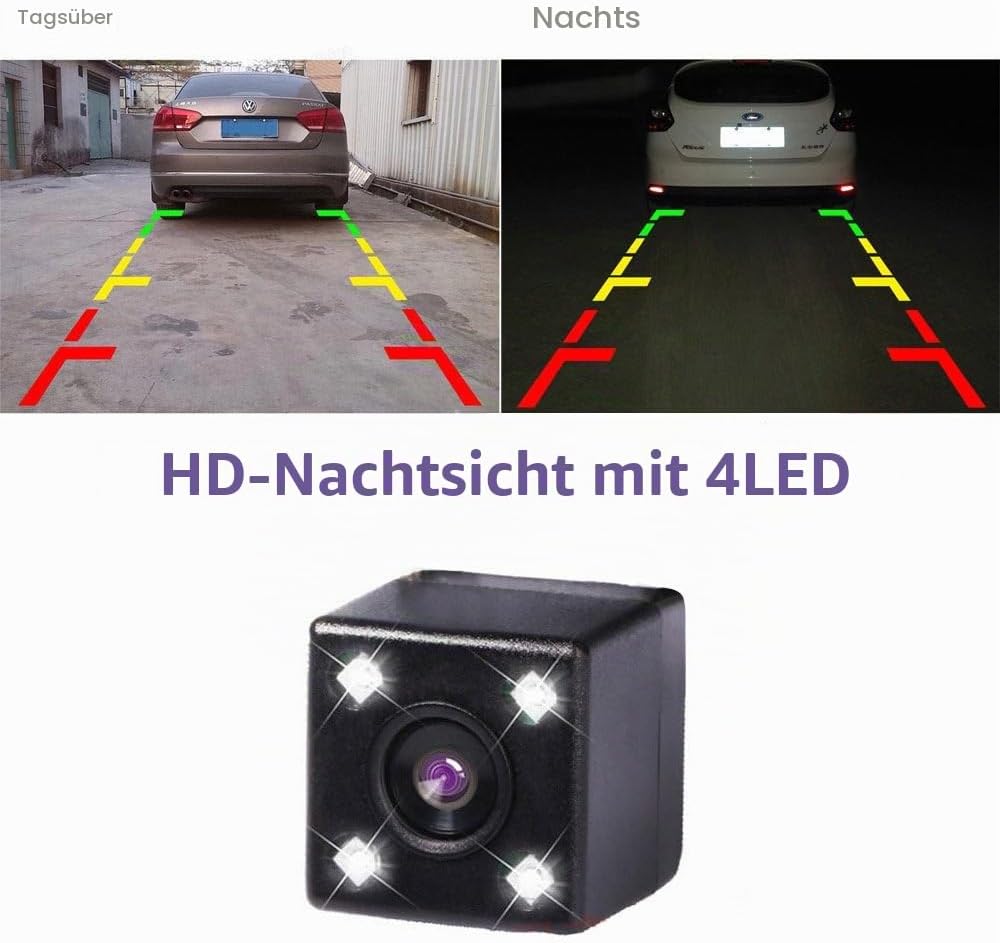 Auto Rückfahrkamera Einparkhilfe mit 8IR Nachtsicht 170° Weitwinkel Wasserdicht HD Auto Rückfahrkame