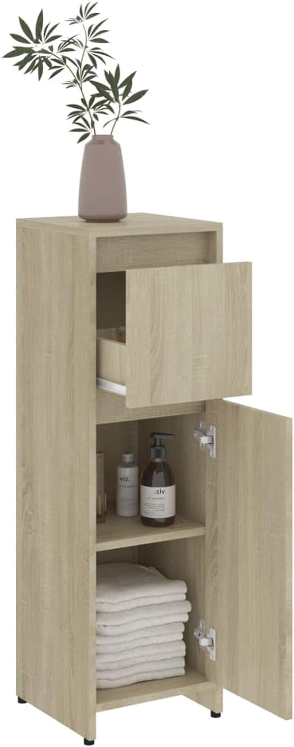 Tidyard Badezimmerschrank mit 2 Fächern 1 Schublade 1 Tür Midischrank Badschrank Badregal Badmöbel S