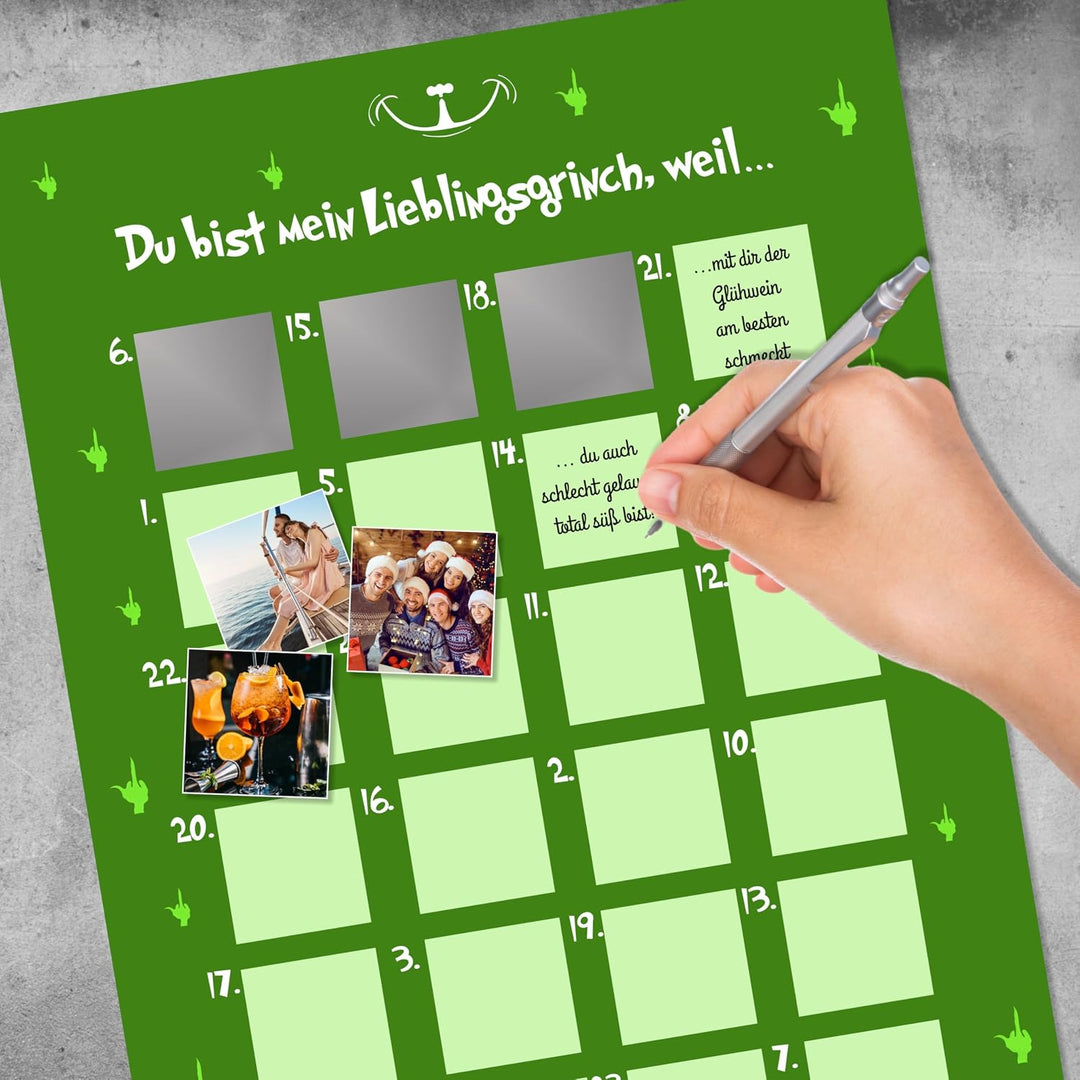 Adventskalender zum Rubbeln "GRINCH" A3 Weihnachtskalender Sprüche Affirmation