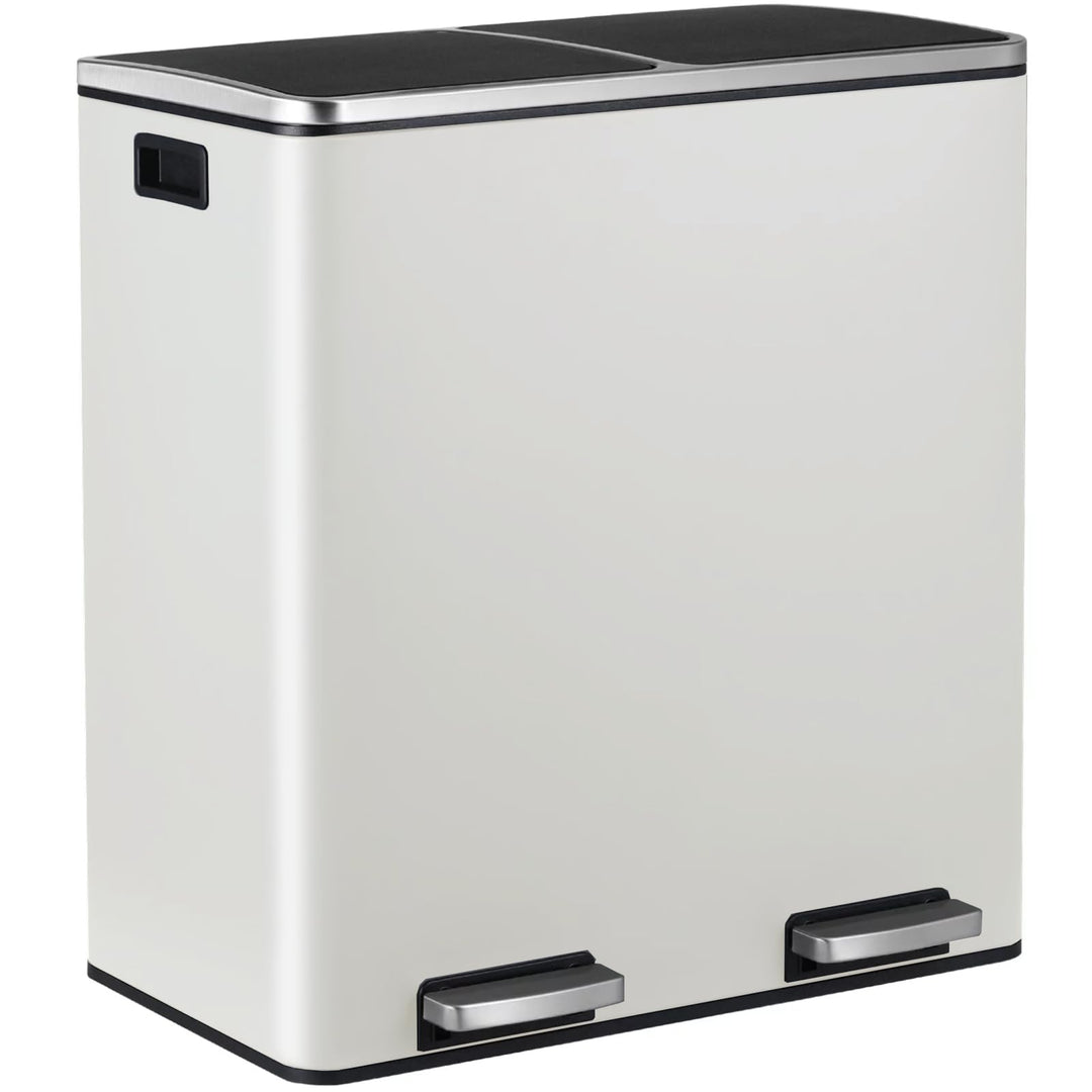 LIFERUN Mülleimer 2 Fächer, Abfalleimer Küche 60L (2x 30 Liter), aus Metall, mit Softclose Deckel, 2