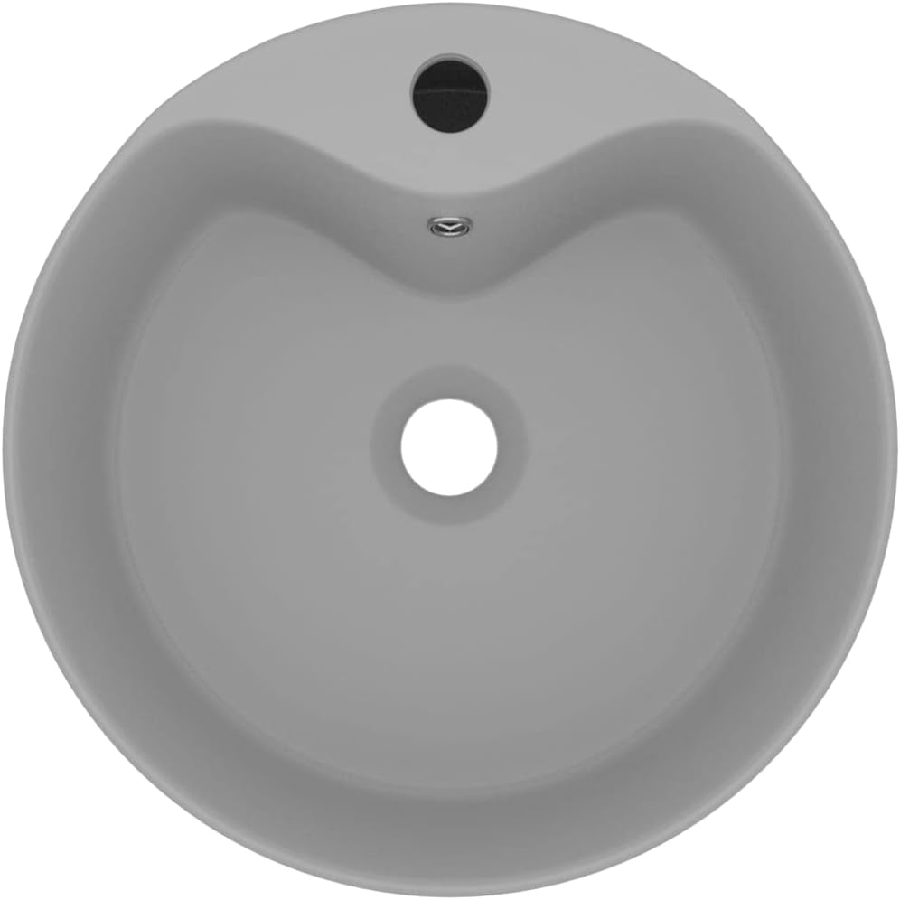 HOMIUSE Luxus-Waschbecken mit üBerlauf Matt Hellgrau 36x13 CM Keramik Waschbecken Waschtisch Aufsatz