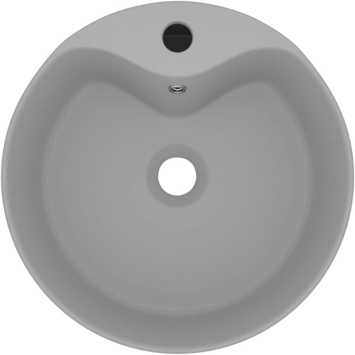 HOMIUSE Luxus-Waschbecken mit üBerlauf Matt Hellgrau 36x13 CM Keramik Waschbecken Waschtisch Aufsatz