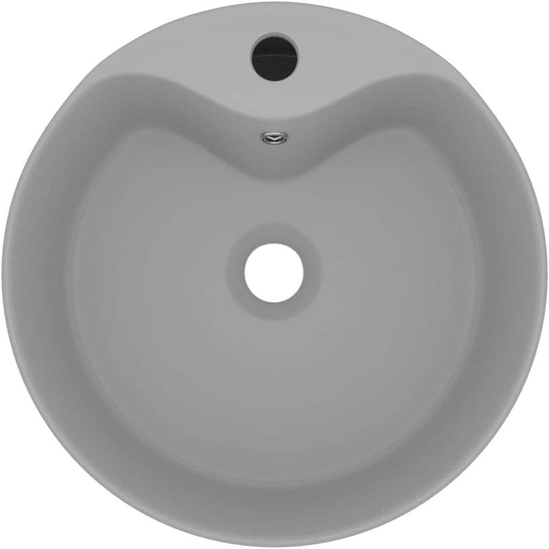 HOMIUSE Luxus-Waschbecken mit üBerlauf Matt Hellgrau 36x13 CM Keramik Waschbecken Waschtisch Aufsatz