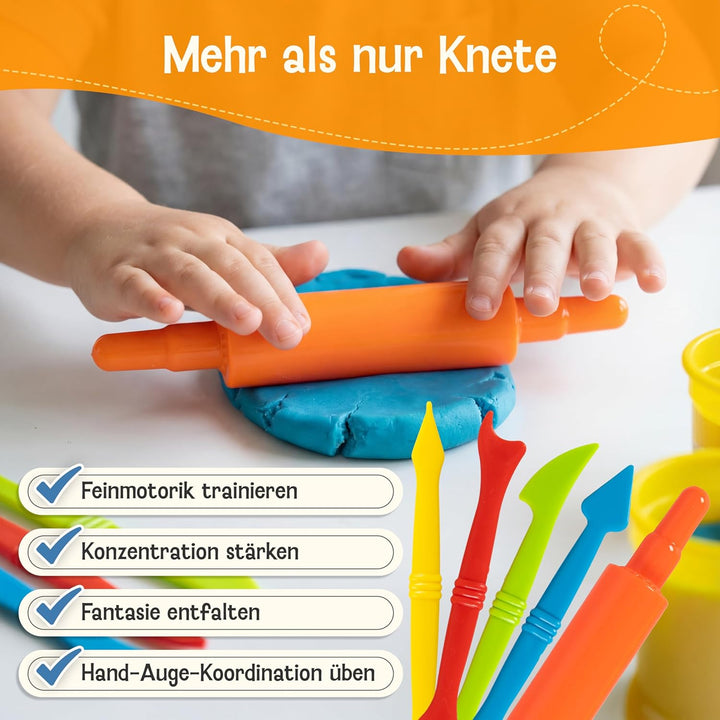 Veganes Knete Set für Kinder ab 1 Jahr - [10 Farben, 5 Werkzeuge, 10 Anleitungen] - Extraweiche & un