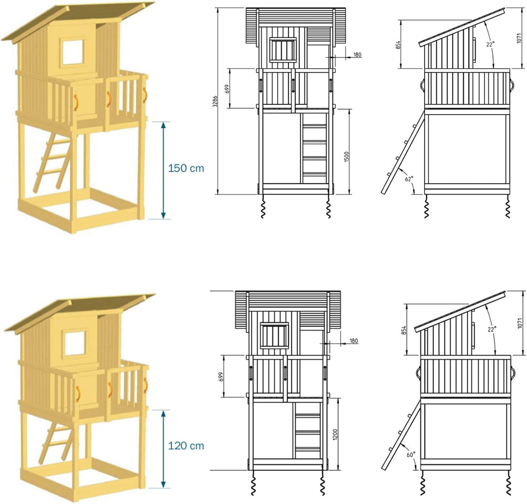 Blue Rabbit 2.0 Spielturm BEACH HUT mit Rutsche 2,30 m oder 2,90 m inkl. Wasseranschluss, Kletterwan