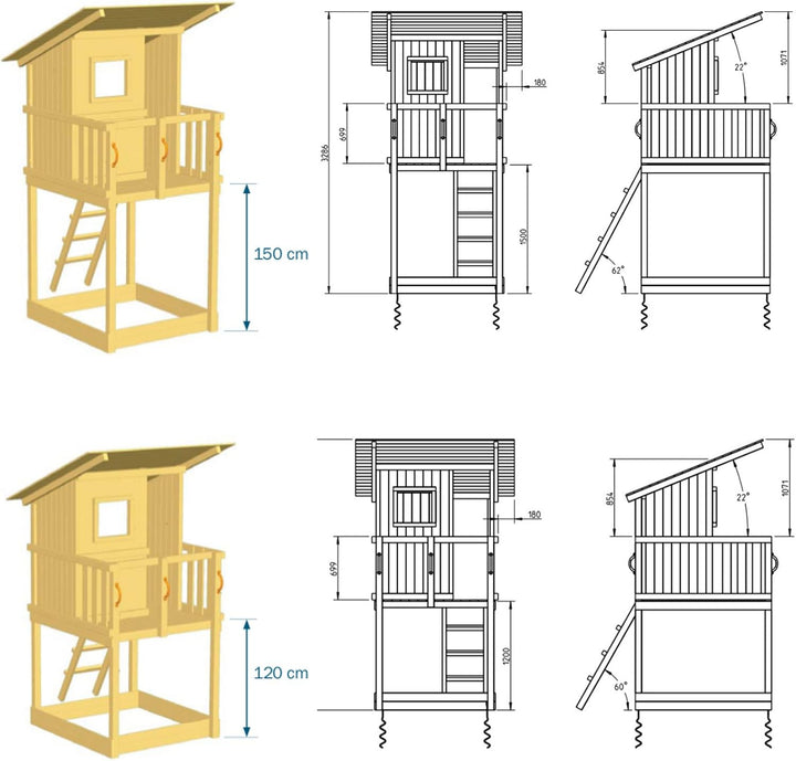 Blue Rabbit 2.0 Spielturm BEACH HUT mit Rutsche 2,30 m oder 2,90 m inkl. Wasseranschluss, Kletterwan