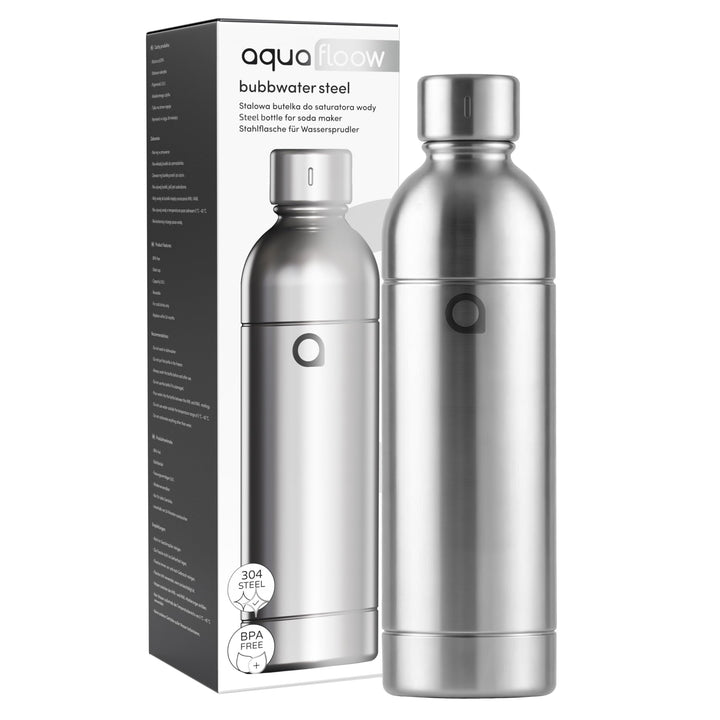 Aquafloow Edelstahlflasche für Wassersprudler – 0,8 L stabile Trinkflasche als Ersatzflasche, BPA-fr