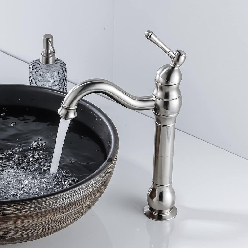 FWZZQ Wasserhahn Bad Hoch Retro, Waschtischarmatur Matt Gebürstet, 360° Drehbar Armatur Waschbecken,