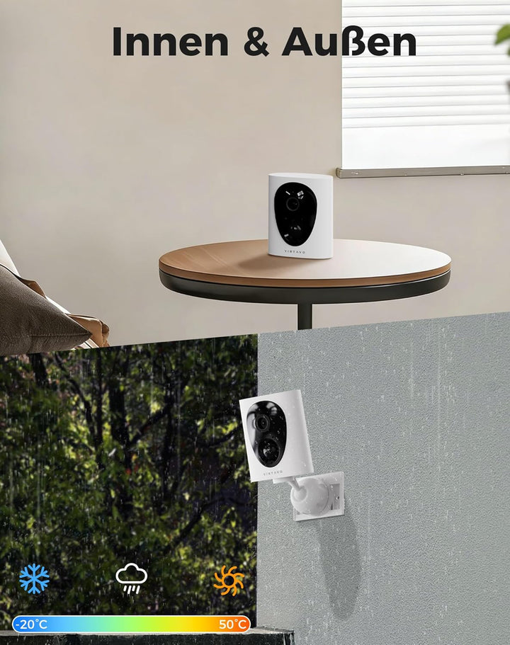 virtavo 2K Überwachungskamera Aussen Akku Kamera Überwachung Aussen WLAN Kabellos, WiFi Outdoor,auss