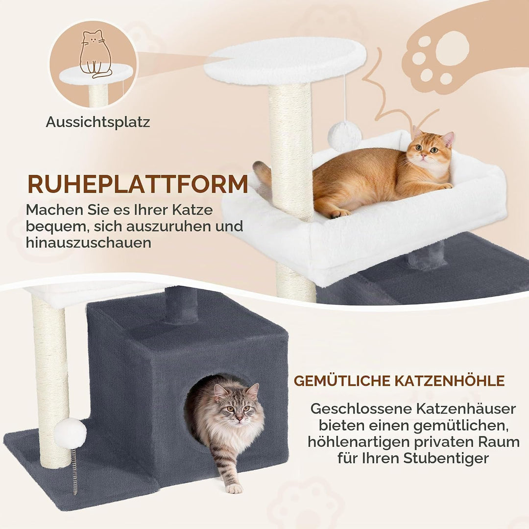 Kratzbaum Klein, 75 cm Hoch Katzenbaum Klein, Katzenkratzbaum mit 2 Sisal-Kratzsäulen, Gemütlichen H