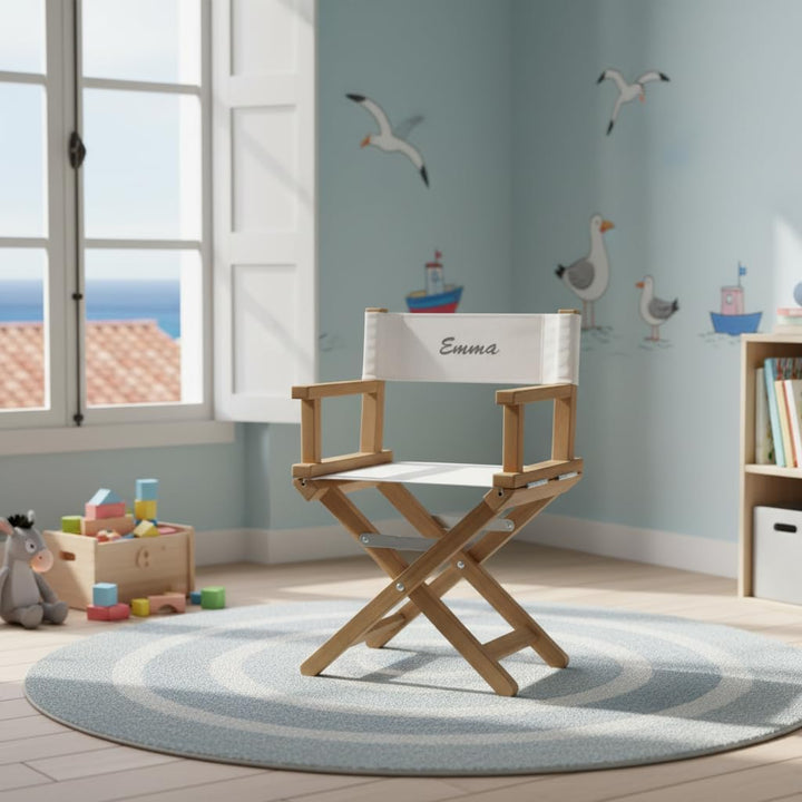 Geschenkegarten Regiestuhl für Babys und Kleinkinder (1-5 Jahre) mit holzfarbenem Gestell und indivi