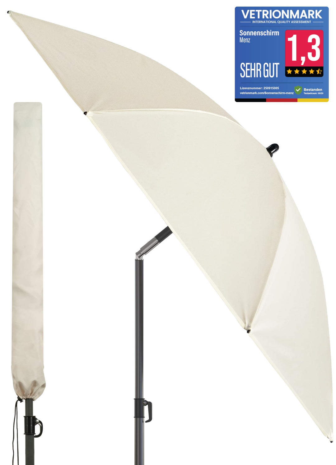 4smile Sonnenschirm Balkon Ø 180cm, Beige - Sonnenschirm Strand mit Hülle - Balkonschirm mit Knickfu