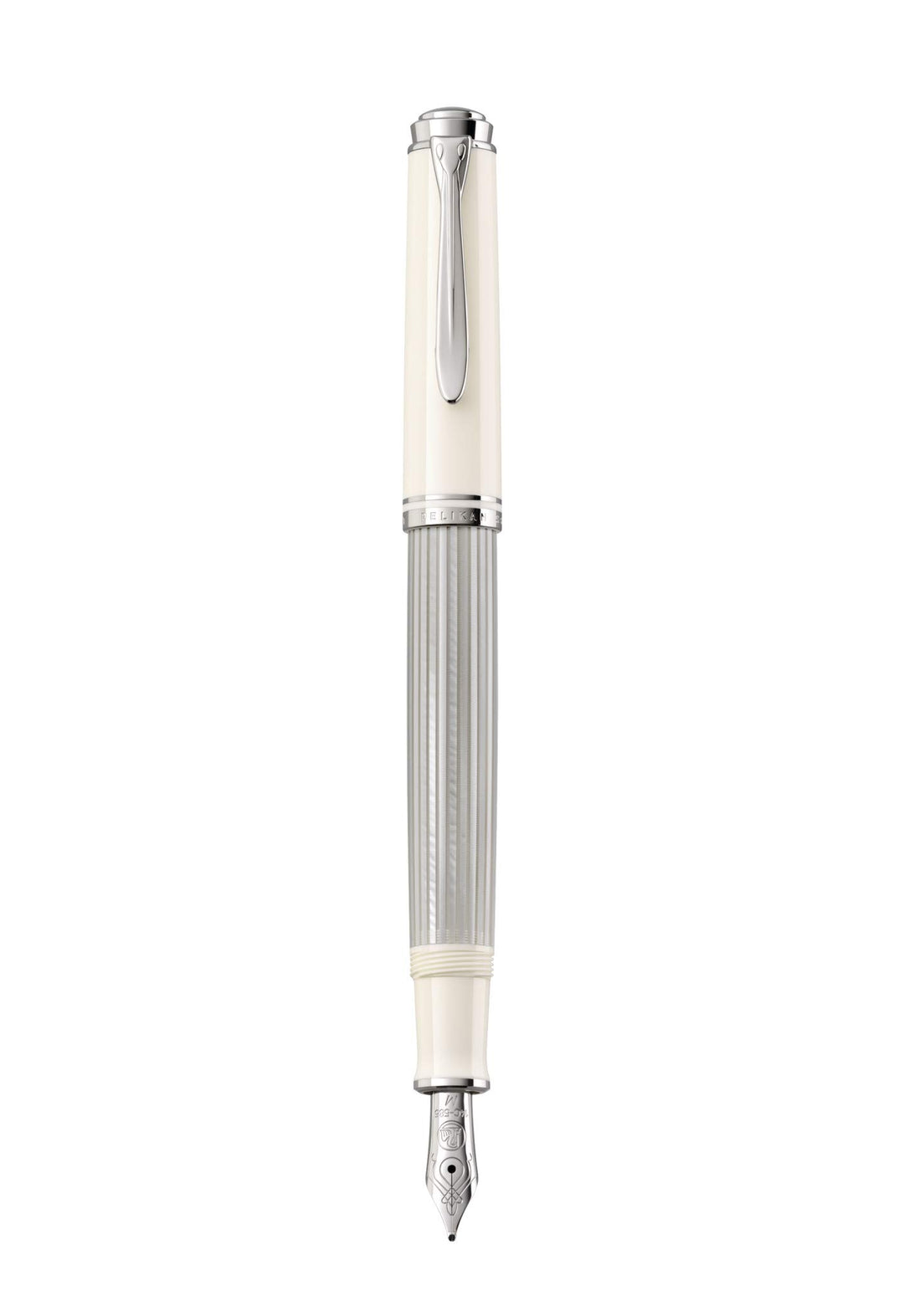 Pelikan 818902 Kolbenfüllhalter M405 Silber-Weiss, Feder F, mit besonderem Geschenketui Feder F Füll