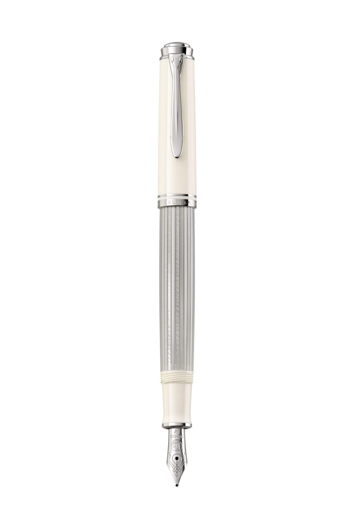 Pelikan 818902 Kolbenfüllhalter M405 Silber-Weiss, Feder F, mit besonderem Geschenketui Feder F Füll