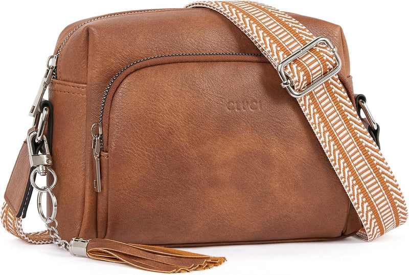 CLUCI Umhängetasche, Crossbody Bag Breiter Gurt, Handy Schultertasche PU Leder, Handtasche damen, Kl