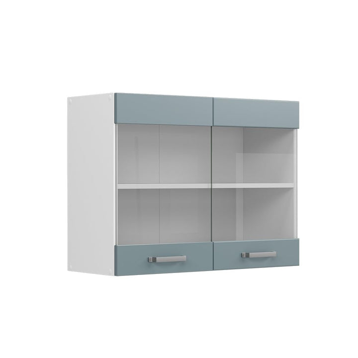 Vicco Küchenglasschrank R-Line, Glashängeschrank, Blau-Grau/Weiss, 80 cm, Blau-grau Hängeglassc