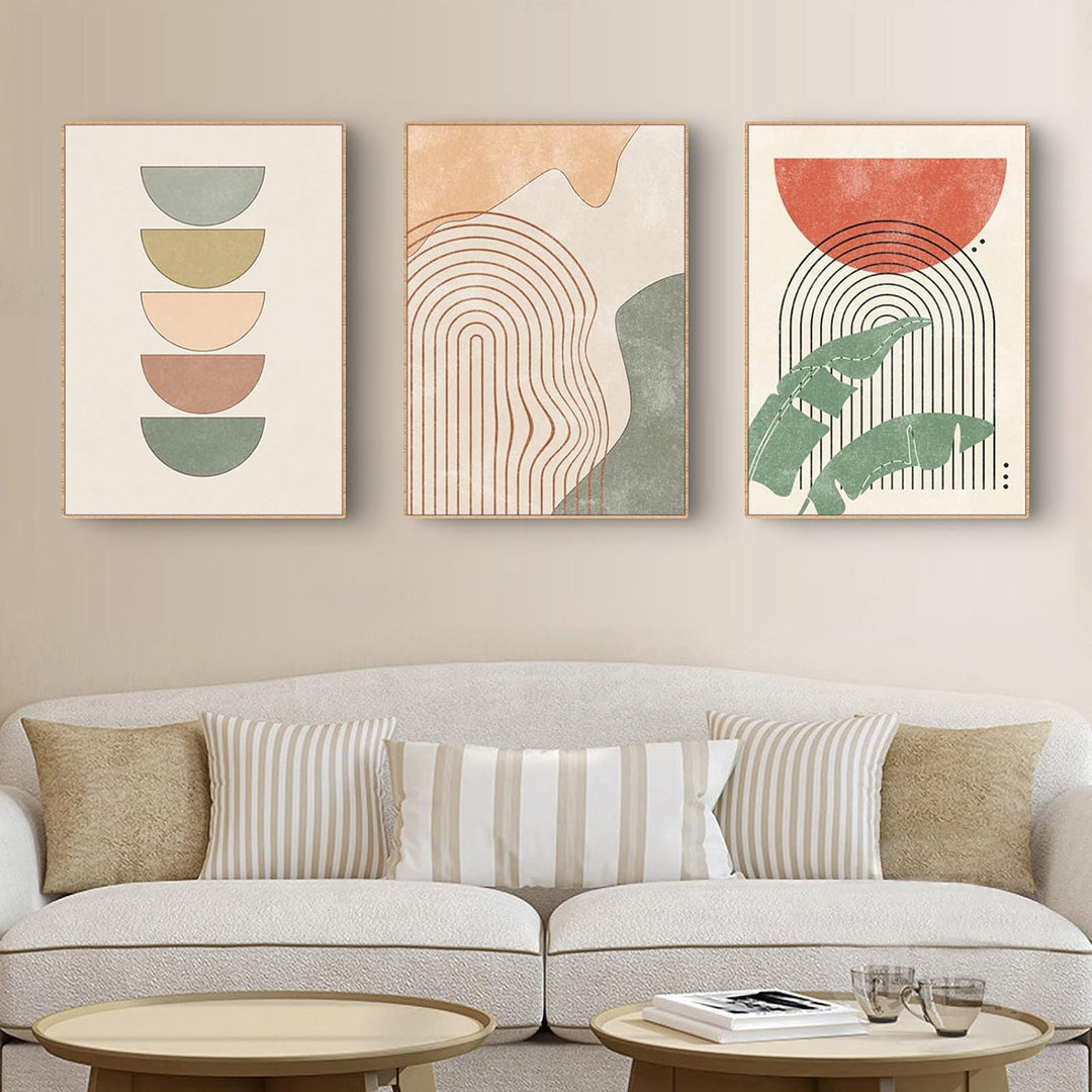 Sarah Duke 3er Beige Poster Set Abstrakt Wohnzimmer Bilder Wandbilder Moderne Leinwandbilder OHNE Ra
