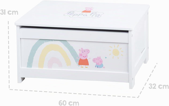 roba Spielzeugtruhe Peppa Pig für Kinder aus Holz - Aufklappbare Sitzfläche mit Dämpfungsbeschlag -