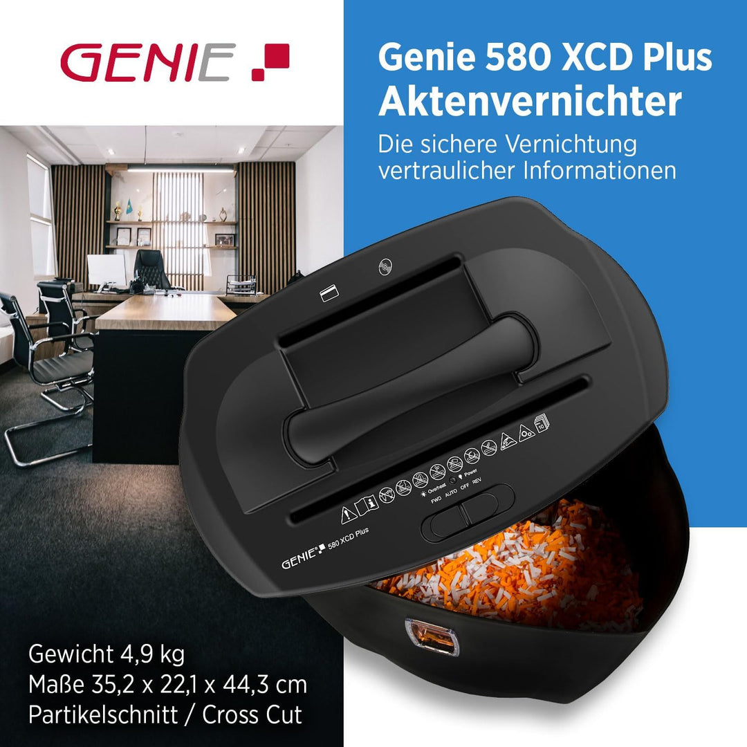 Genie 580XCD Plus Aktenvernichter | Papierschredder | Partikelschnitt | Schredder bis 10 Blatt | CD/