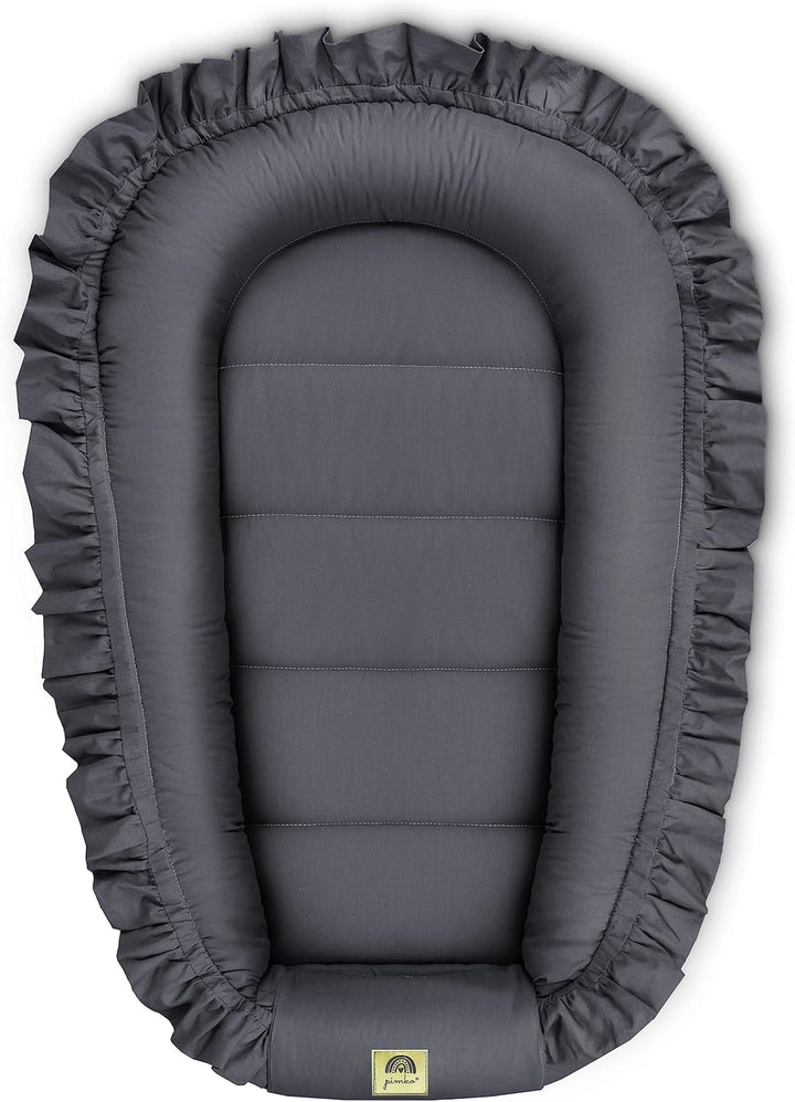 PIMKO Babynest mit rüschen Babynestchen für Baby Kuschelnest Babykokon für Säuglinge und Neugeborene