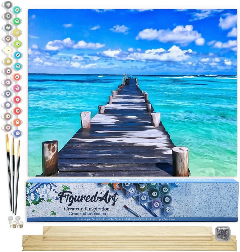 Figured'Art Malen Nach Zahlen Erwachsene Mit Rahmen Dock auf ruhigem Meer - Paint by Numbers Basteln