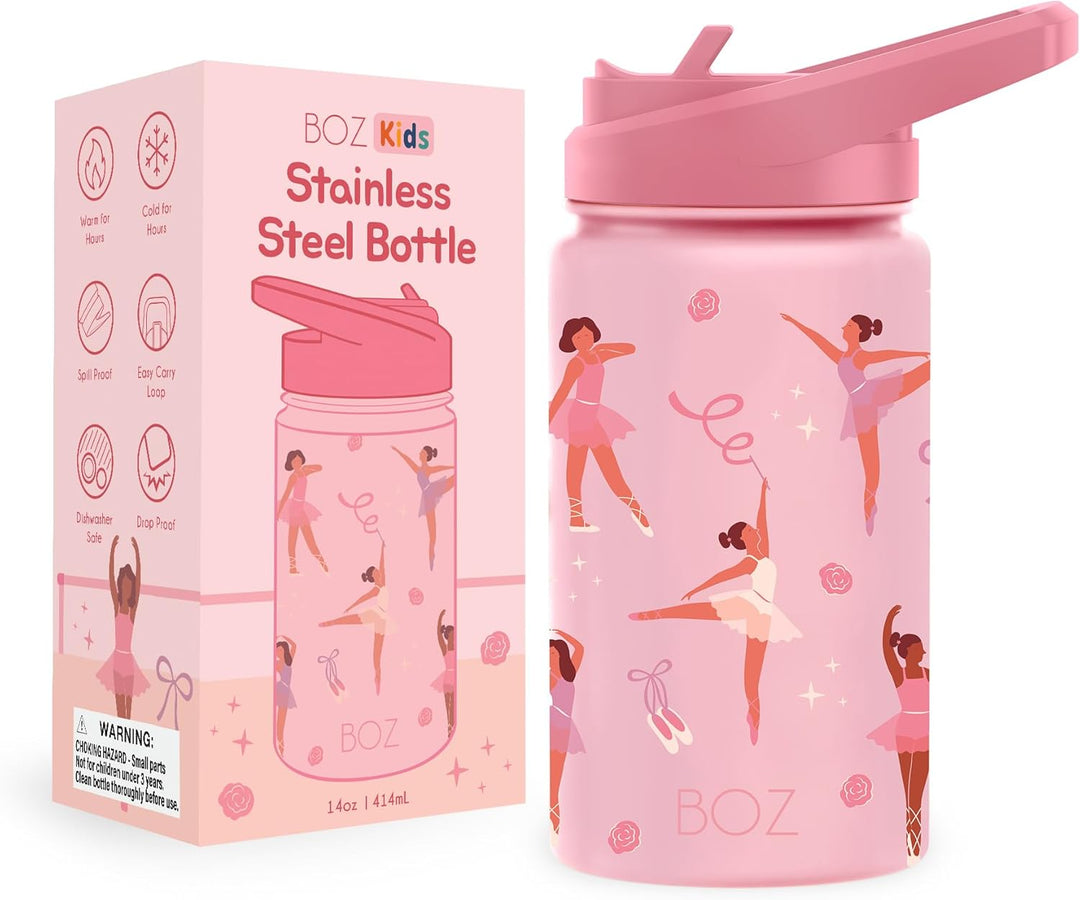 BOZ Trinkflasche mit Strohhalm Kinder, Doppelwandig Vakuumisolierte Edelstahl Kindertrinkflaschen fü