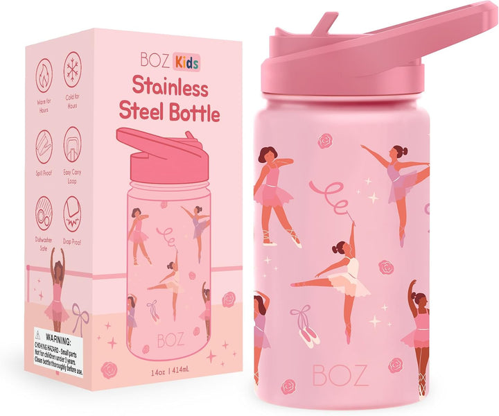 BOZ Trinkflasche mit Strohhalm Kinder, Doppelwandig Vakuumisolierte Edelstahl Kindertrinkflaschen fü