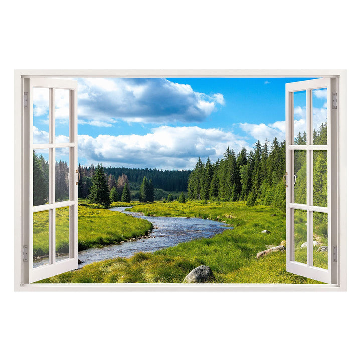 Leinwandbild mit Fensterblick – Berge und Fluss 60 x 40 cm - Keilrahmen mit Druck, Berge und Fluss 6