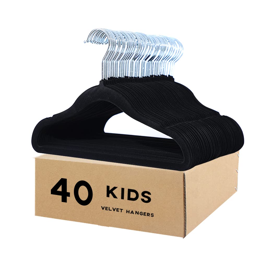 kleiderbügel Samtbügel für Baby-, Kleinkind- und Mäntel und Kinderkleidung Schwarz (29,5cm, 40er Set
