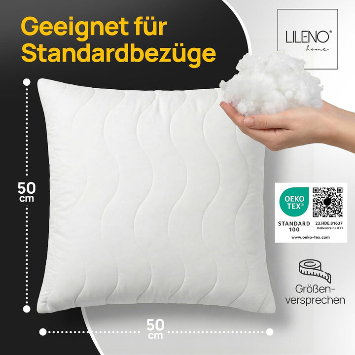 LILENO HOME Kopfkissen 50x50 cm [2er Set] als Kissen-Füllung - Bett oder Deko Kissen mit Reissversch