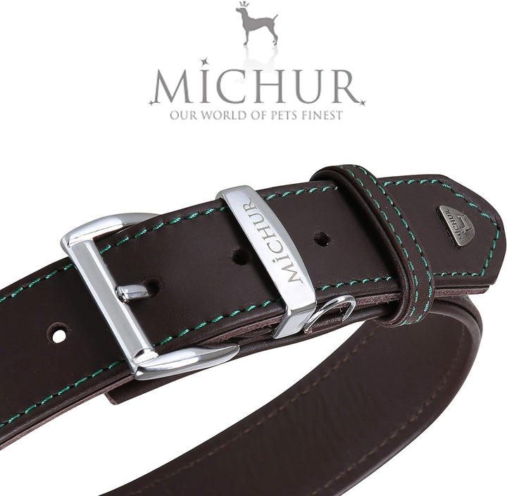MICHUR Classica Hundehalsband Leder, Lederhalsband Hund, Halsband, Braun, Leder, in verschiedenen Gr
