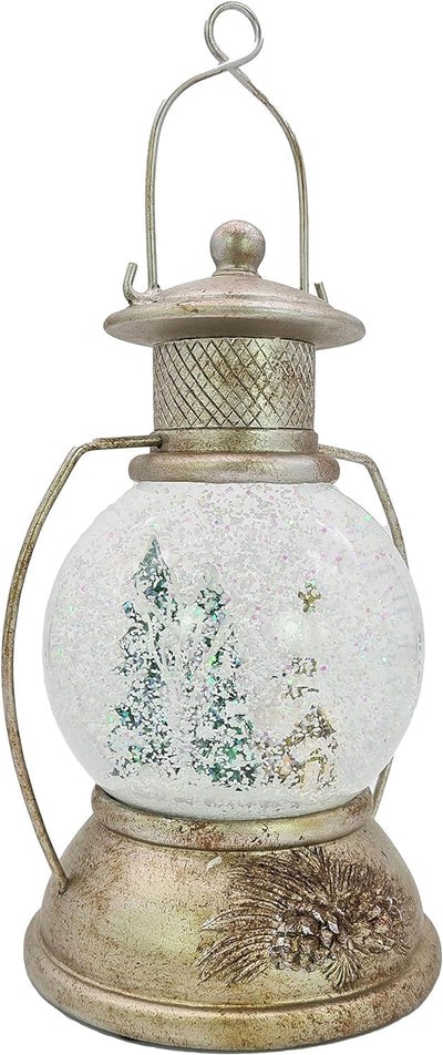 XL LED Schneekugel Weihnachten Laterne viele Melodien Glitzerkugel Winterwald Vintage