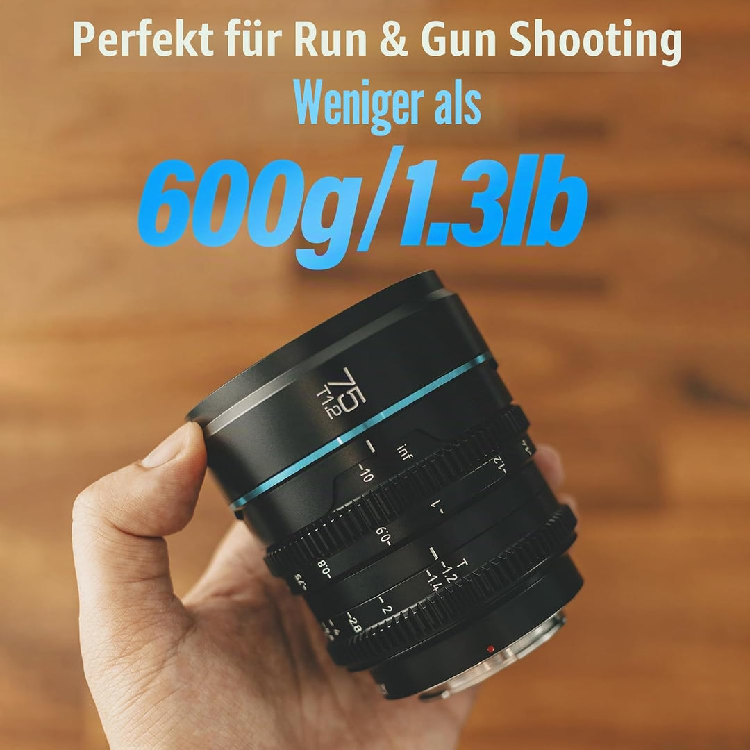 SIRUI Night Walker 75 mm T1.2 S35 Teleobjektiv Cine Objektiv, grosse Blende, manueller Fokus, MS75M-